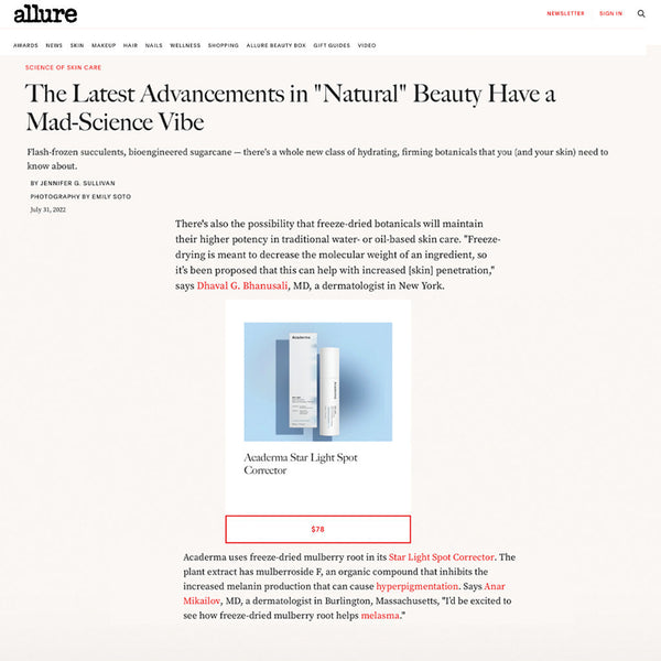 Allure: Star Light Spot Corrector with freeze-dried mulberry root maintains higher potency.