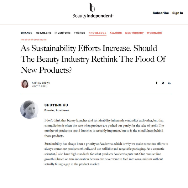 Beauty Independent interview: Sustainability should be also considered by the beauty brands.