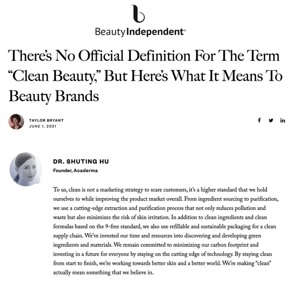 Beauty Independent: Thereis no official definition for the term "Clean Beauty", but here's what it means to Acaderma