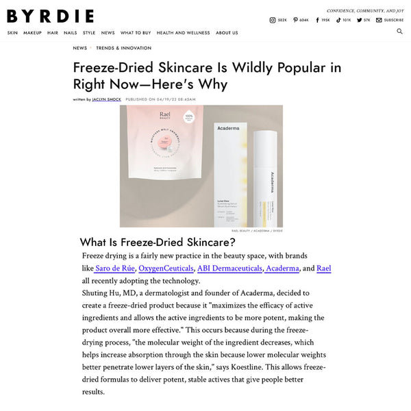 Byrdie: Acaderma's freeze-dried formulas deliver potent, stable actives that give people better results.