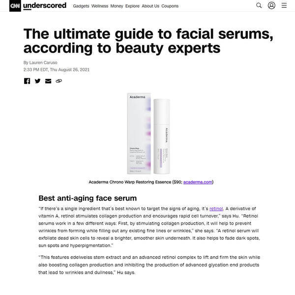 CNN underscored features Acaderma Chrono Warp Restoring Essence as the best anti-aging face serum