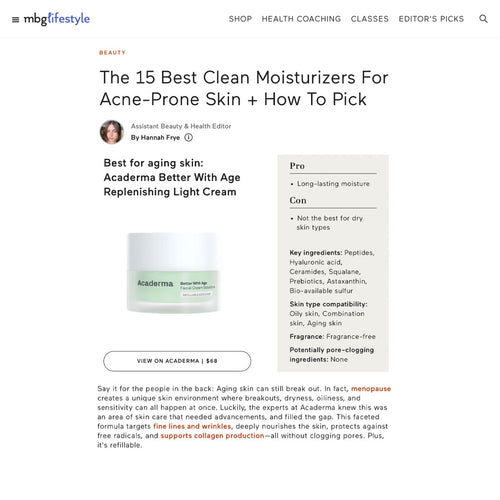 Mindbodygreen features Better With Age light cream as the best moisturizer for aging skin.