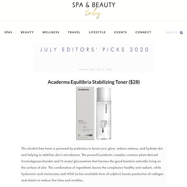 SPA & BEAUTY TODAY Editros' Pick July: Acaderma Equilibria Stabilizing Toner