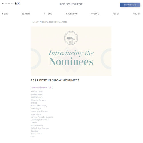 IndieBeautyExpo Nominates Acaderma as the Best Facial Serum for 2019