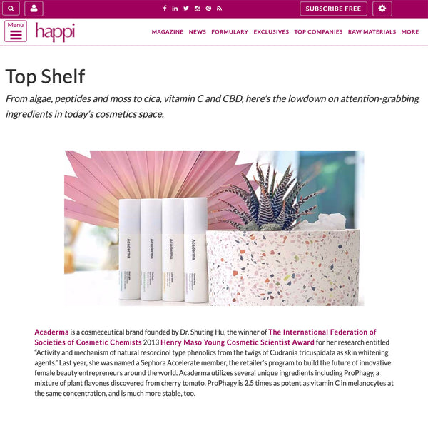 Happi: Acaderma's Ingredients Grabbed Attention in Today's Cosmetic Space