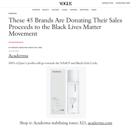 VOGUE: Acaderma Is Donating 100% of June