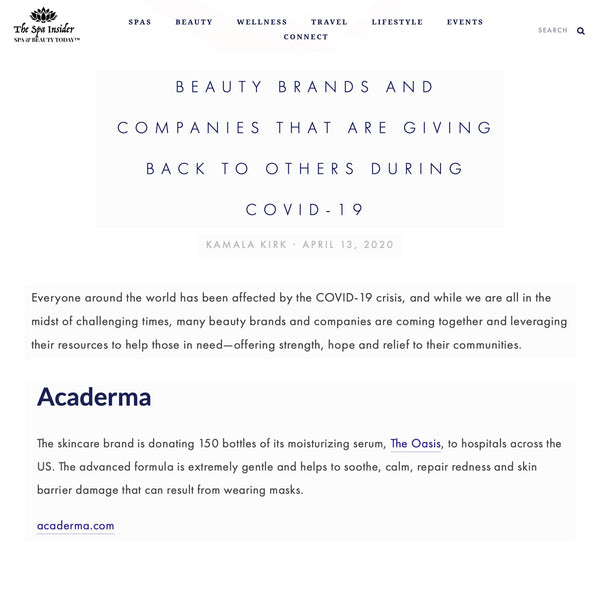 The Spa Insider: Acaderma Donated 150 The Oasis Serum To Hospitals Across The US