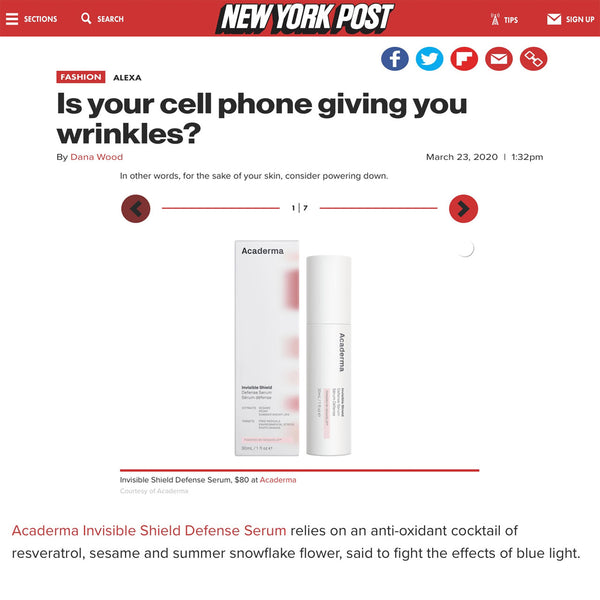 New York Post: How Acaderma Invisible Shield Defense Serum Combats Blue Light