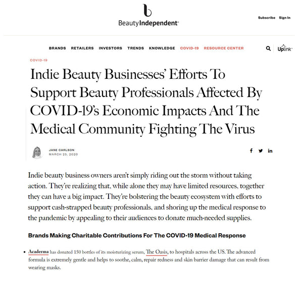 Beauty Independent Highlighted Acaderma's Donation To The Medical Workers On The Front Lines