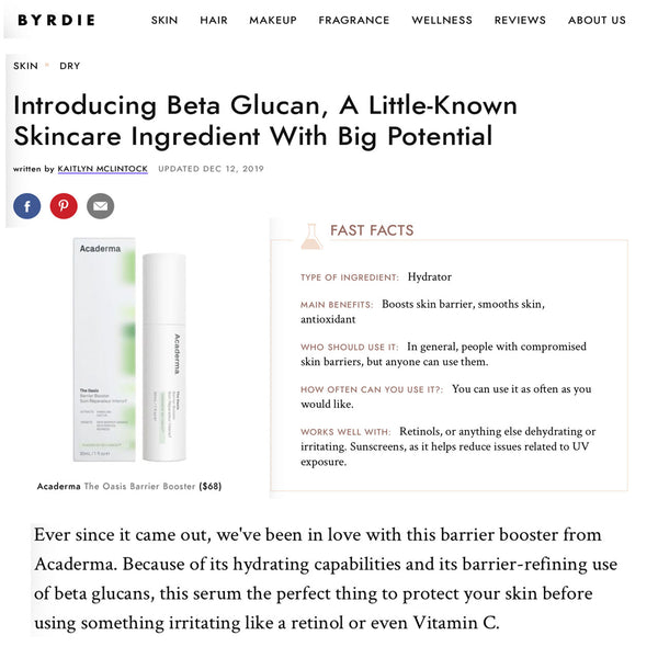 BYRDIE Features Acaderma The Oasis Barrier Booster