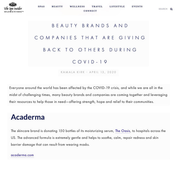 The Spa Insider: Acaderma Donated 150 The Oasis Serum To Hospitals Across The US