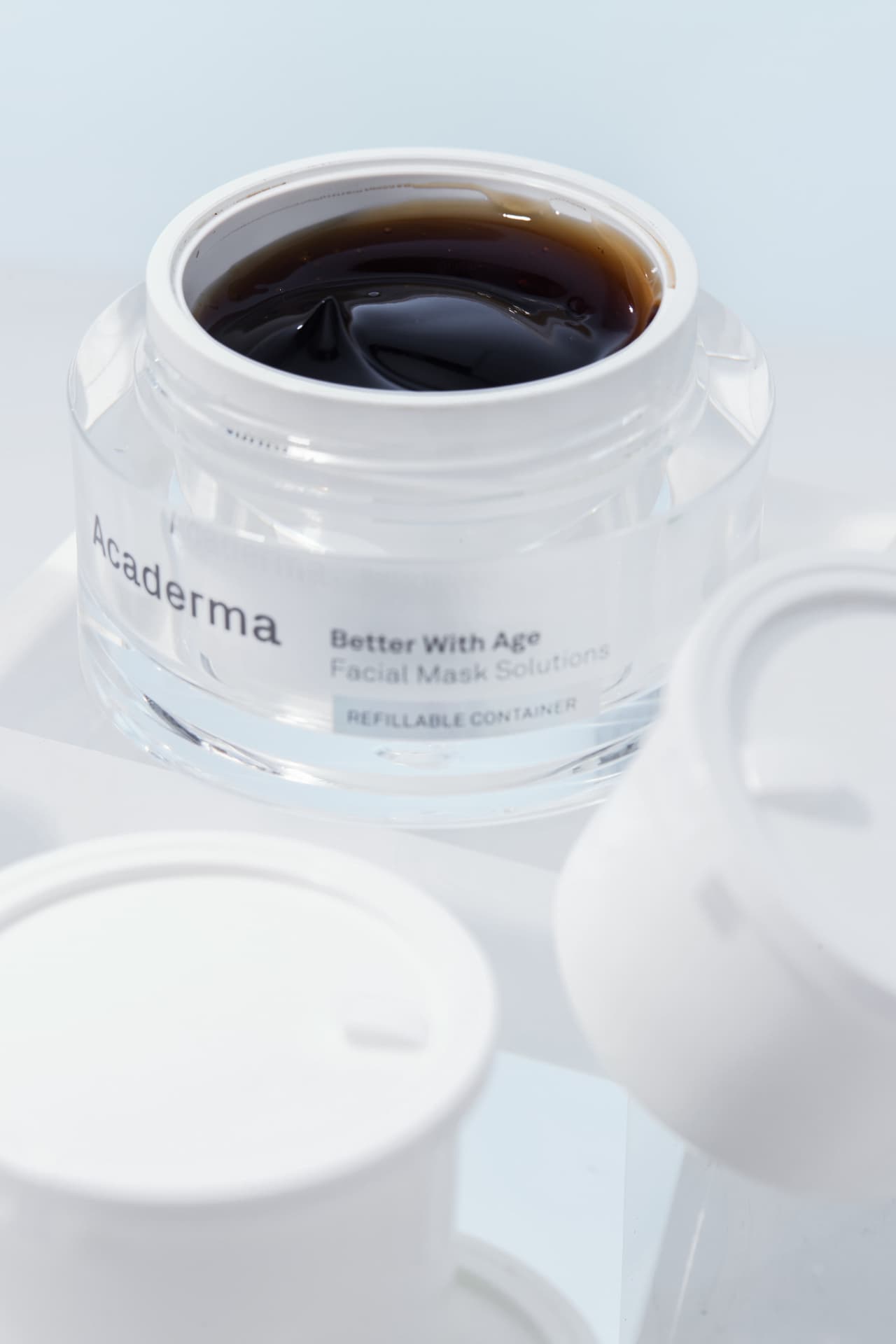 Acaderma facial mask solution in refillable glass jar