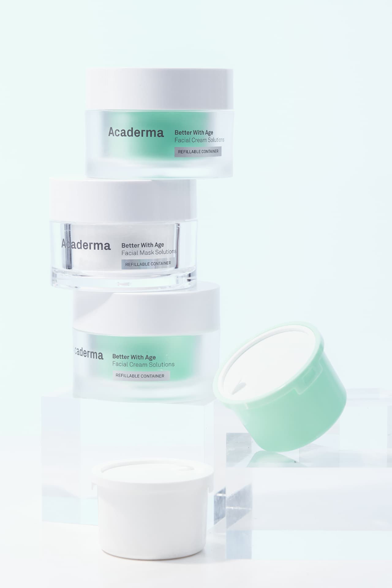Acaderma refillable packaging system